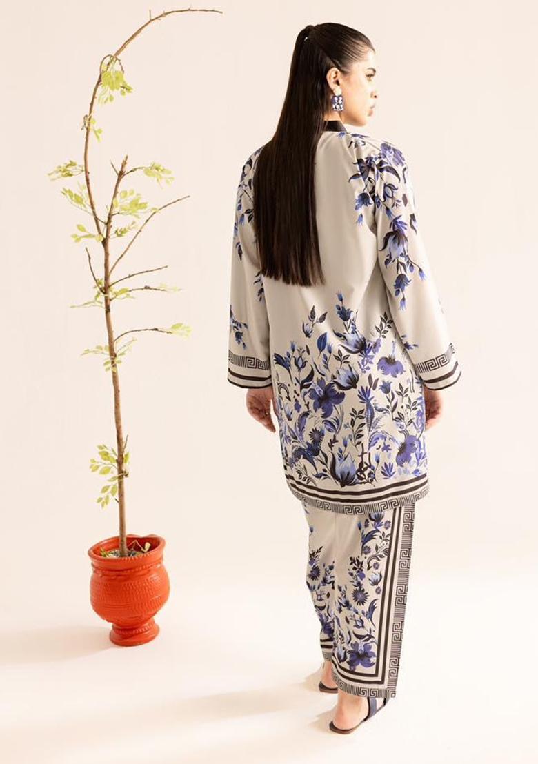 Grey Printed Cotton Co Ord Set - Indya