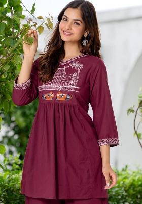 Maroon Printed Cotton Co Ord Set