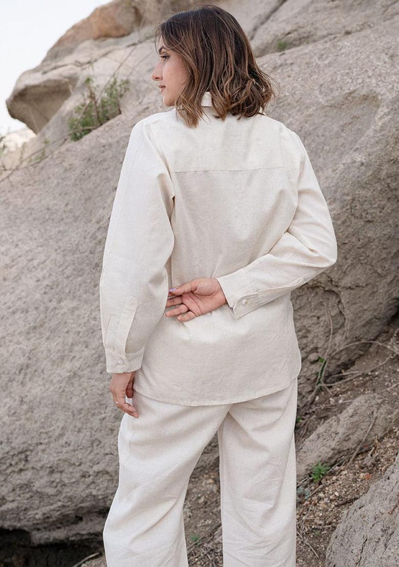 White Printed Cotton Co Ord Set - Indya