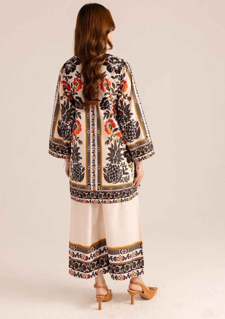 Off-White Printed Cotton Co Ord Set - Indya