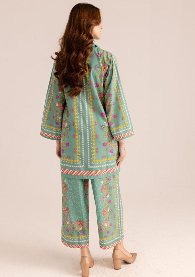 Green Printed Cotton Co Ord Set - Indya