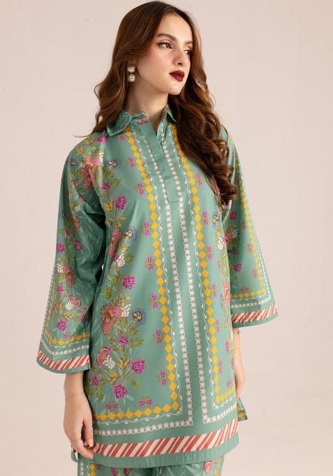 Green Printed Cotton Co Ord Set
