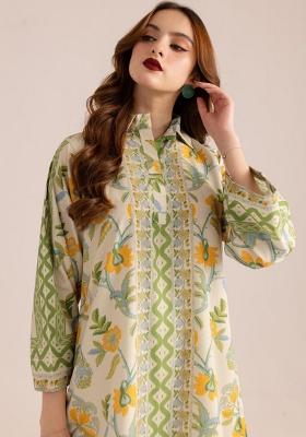 Green Printed Cotton Co Ord Set
