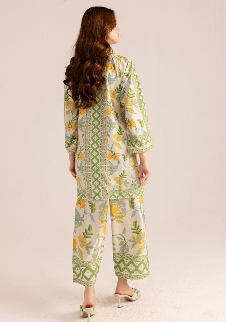 Green Printed Cotton Co Ord Set - Indya