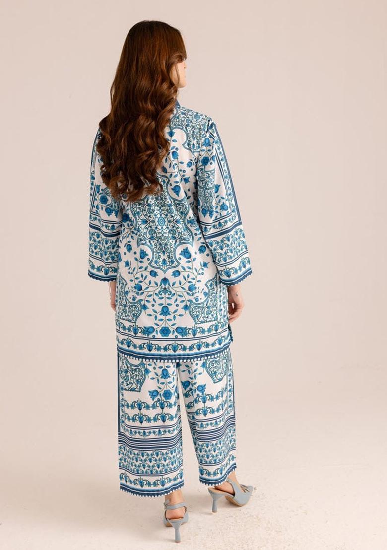 Blue Printed Cotton Co Ord Set - Indya