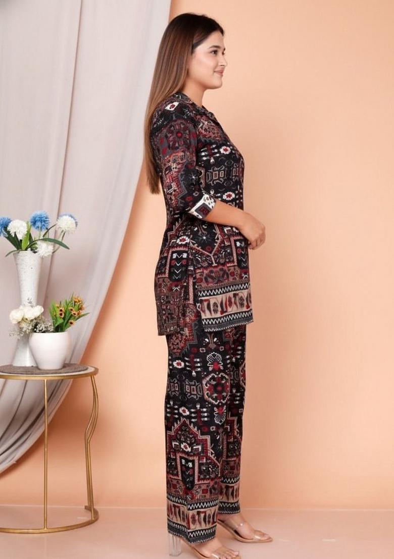 Black Printed Rayon Co Ord Set - Indya