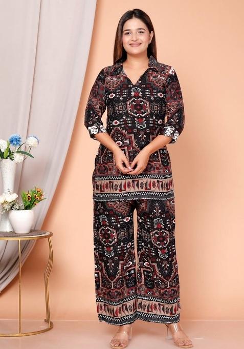 Black Printed Rayon Co Ord Set