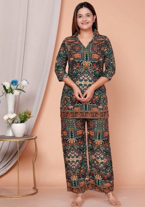 Green Printed Rayon Co Ord Set