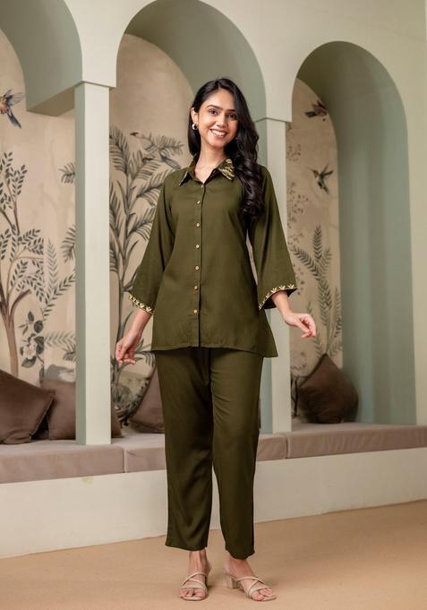 Green Printed Rayon Co-Ords Set