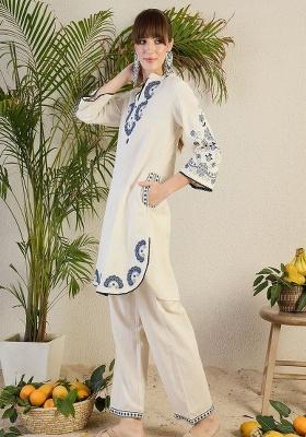 White Embroidery Cotton Co Ord Set