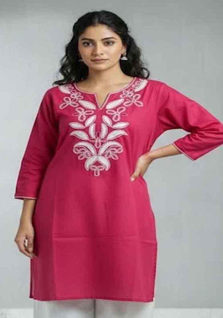 Pink Embroidery Cotton Co Ord Set - Indya
