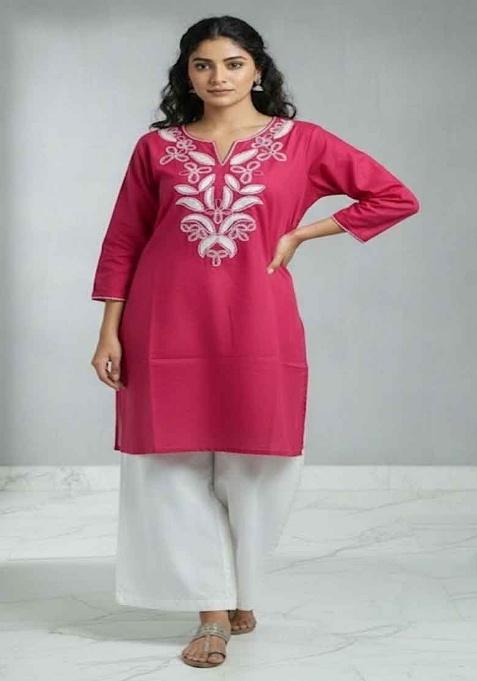 Pink Embroidery Cotton Co Ord Set