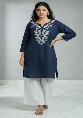Blue Embroidery Cotton Co Ord Set