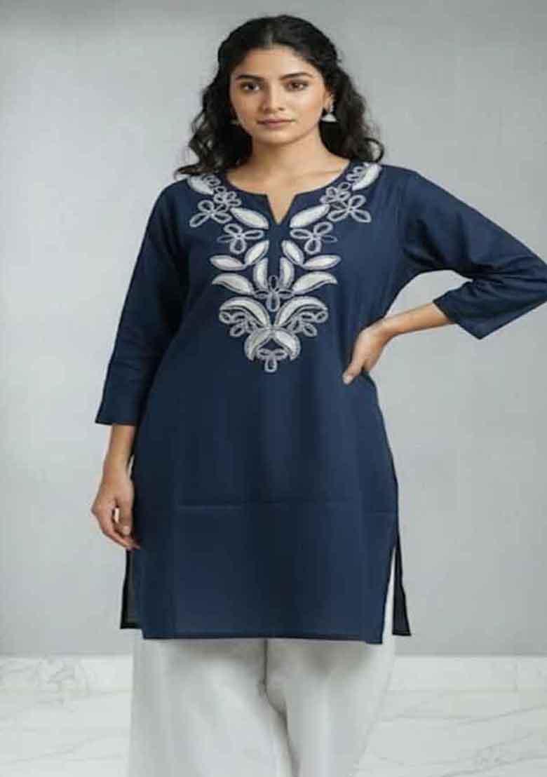 Blue Embroidery Cotton Co Ord Set - Indya