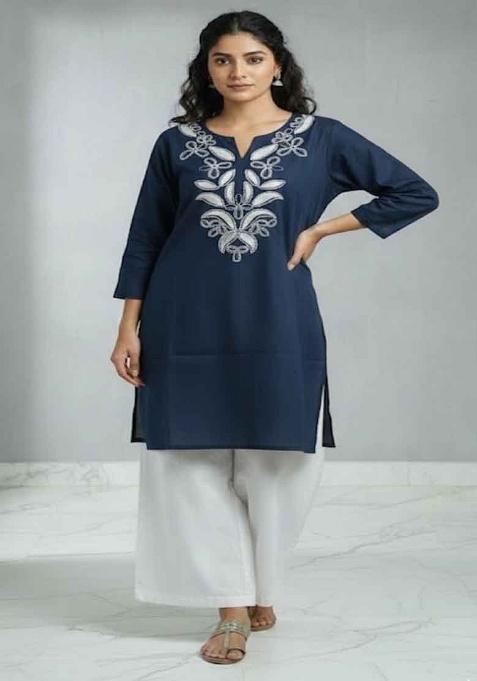 Blue Embroidery Cotton Co Ord Set