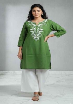 Green Embroidery Cotton Co Ord Set