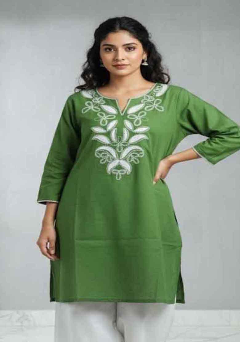 Green Embroidery Cotton Co Ord Set - Indya