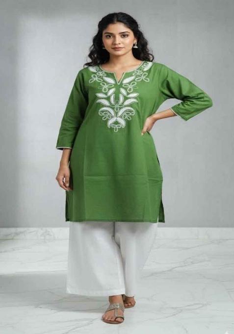 Green Embroidery Cotton Co Ord Set