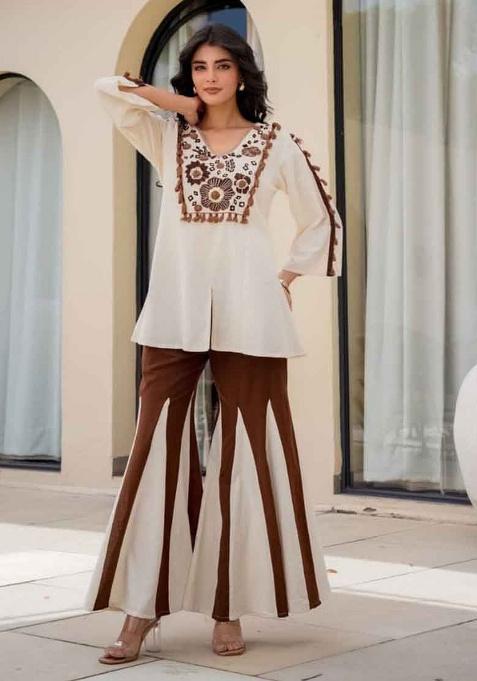 White Embroidery Cotton Co Ord Set