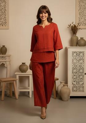 Rust Orange Solid Cotton Co-Ord Set