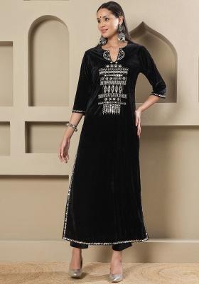 Black Embellishment Velvet Co Ord Set