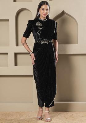 Black Embellishment Velvet Co Ord Set