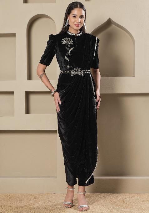 Black Embellishment Velvet Co Ord Set