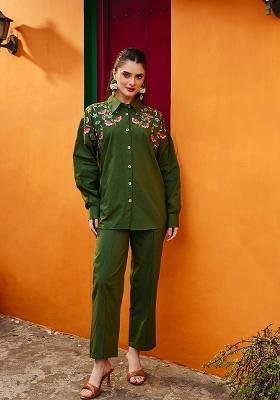 Olive Solid Poplin Co Ords Set