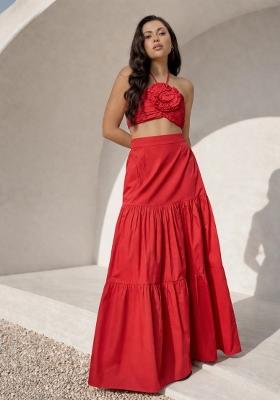 Red Solid Poplin Co Ords Set