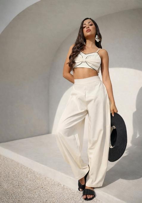 White Solid Cotton Co Ords Set