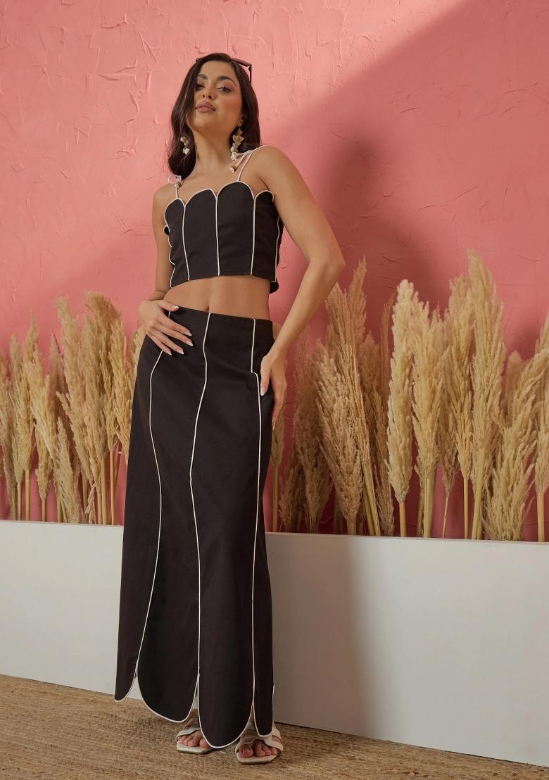 Black Solid Cotton Co Ords Set - Indya