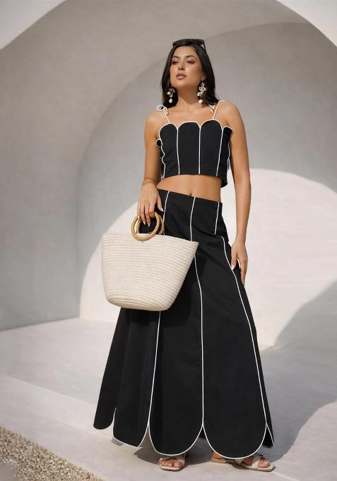 Black Solid Cotton Co Ords Set