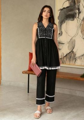 Black Solid Cotton Co Ords Set