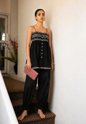 Black Solid Cotton Co Ords Set