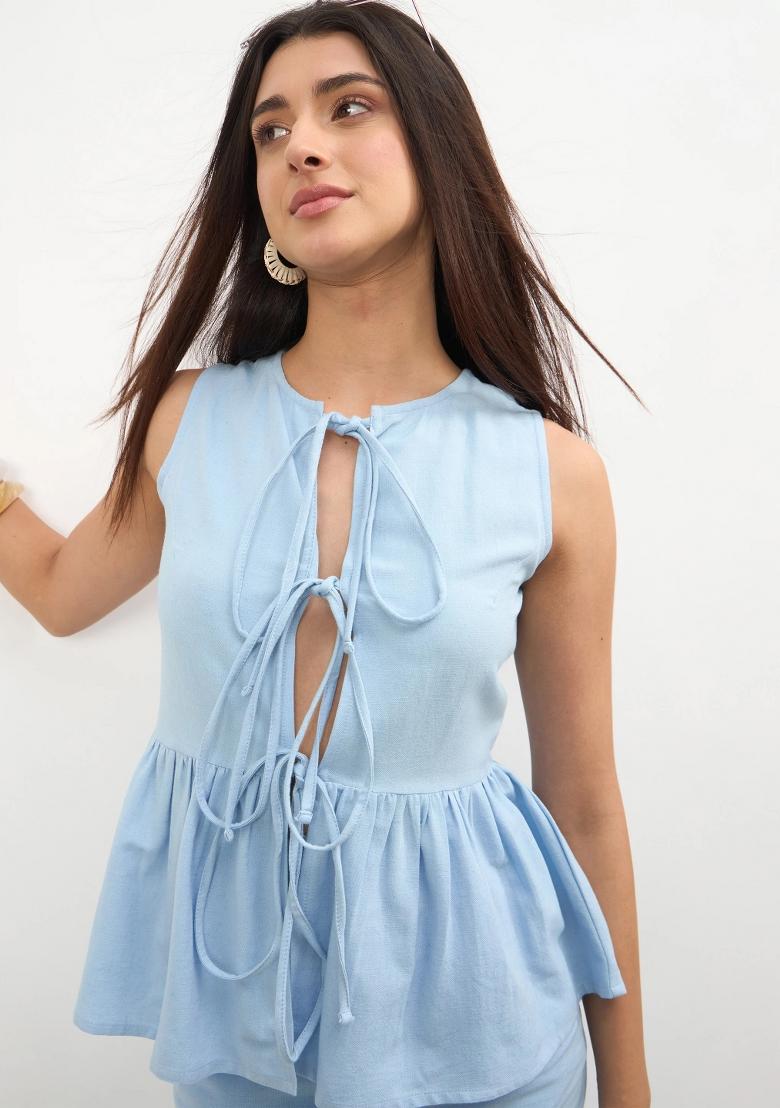 Blue Solid Cotton Co Ords Set - Indya