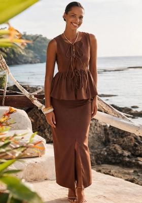 Brown Solid Cotton Co Ords Set