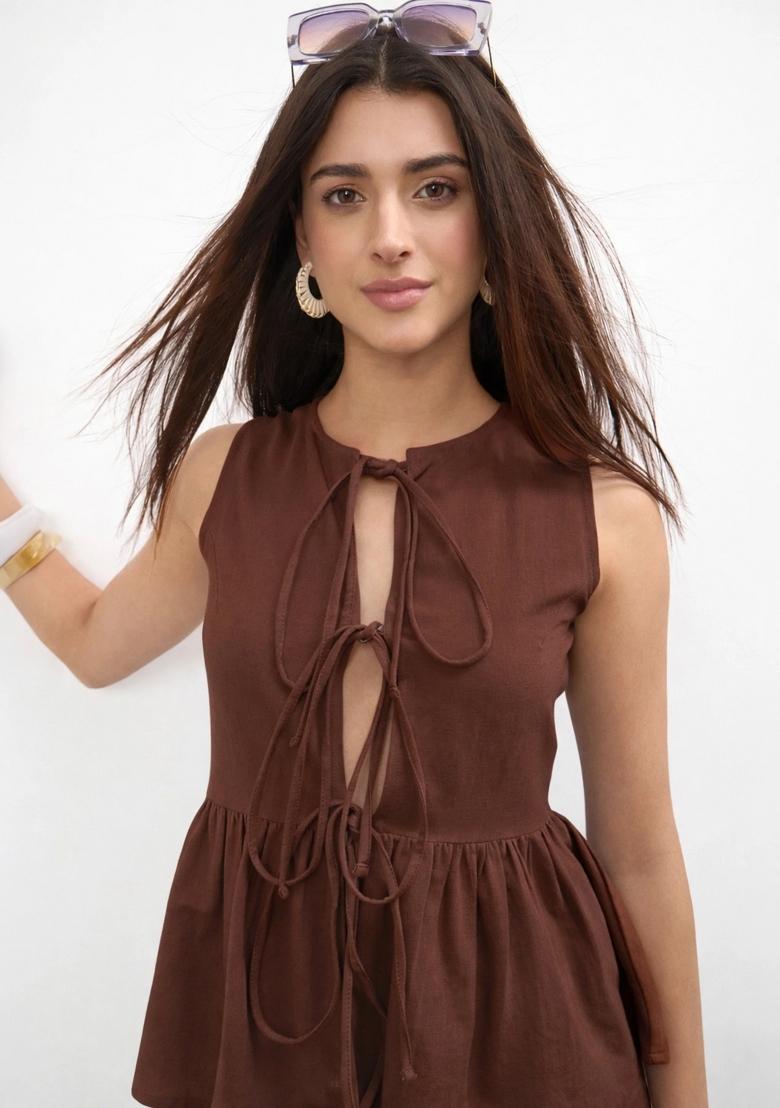 Brown Solid Cotton Co Ords Set - Indya