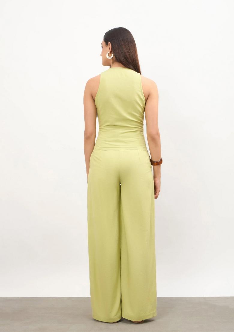 Green Solid Cotton Co Ords Set - Indya