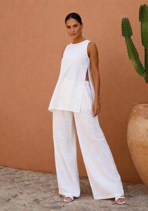 White Solid Cotton Co Ords Set