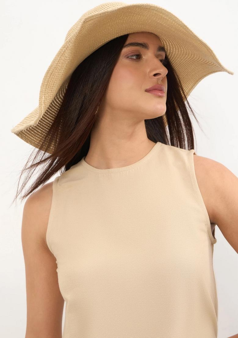 Beige Solid Cotton Co Ords Set - Indya