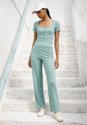 Sea Green Solid Cotton Co Ords Set
