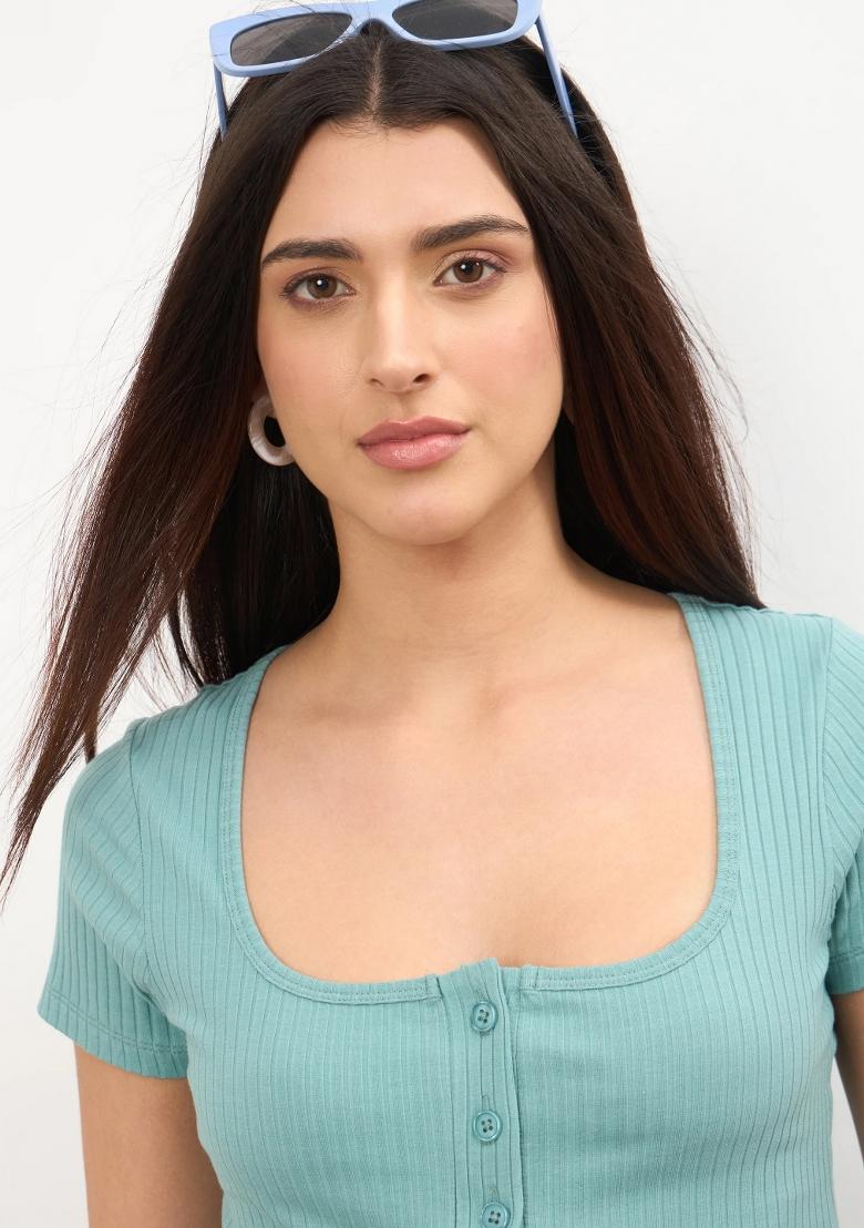 Sea Green Solid Cotton Co Ords Set - Indya