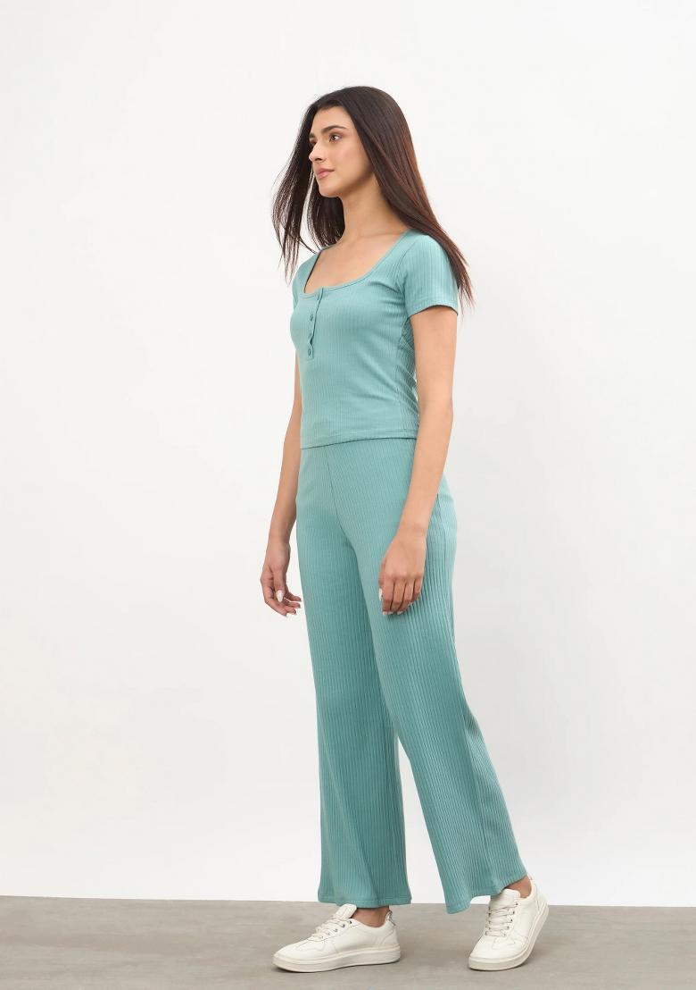 Sea Green Solid Cotton Co Ords Set - Indya