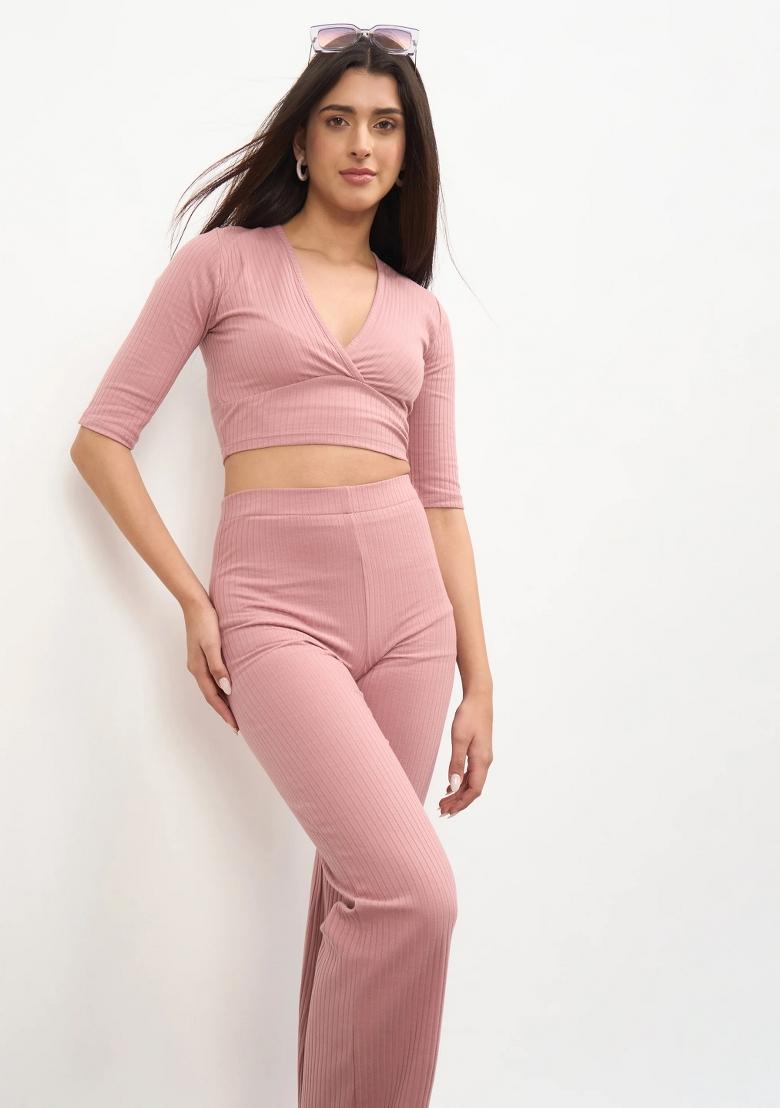 Pink Solid Cotton Co Ords Set - Indya