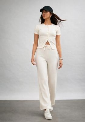 Off White Solid Cotton Co Ords Set