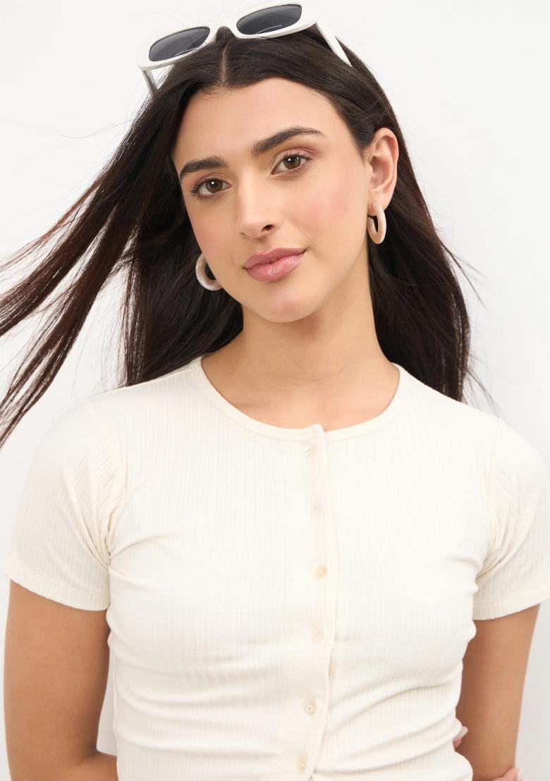 Off White Solid Cotton Co Ords Set - Indya