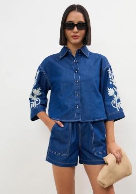 Navy Blue Solid Cotton Co Ords Set