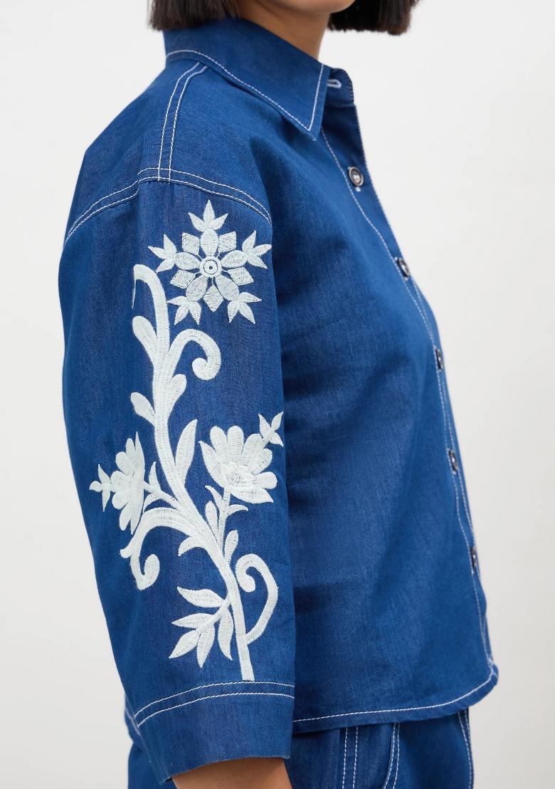 Navy Blue Solid Cotton Co Ords Set - Indya