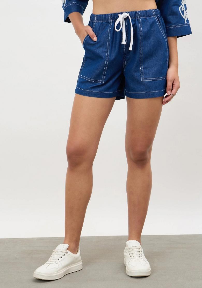 Navy Blue Solid Cotton Co Ords Set - Indya