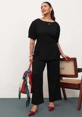 Black Solid Cotton Co Ords Set